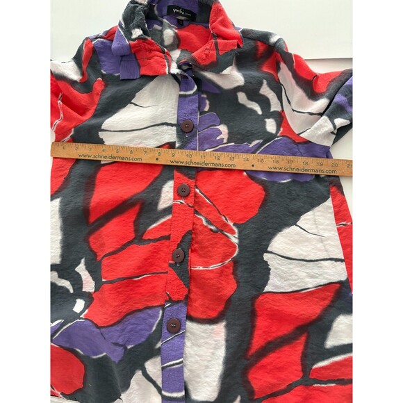 Yushi Tunic Top Size S Red Gray Lagenlook Flowy Artsy Wire Collar Lightweight - Picture 11 of 16